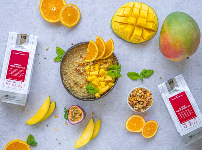 Rezept für Porridge mit Mango-Passionsfrucht Tee